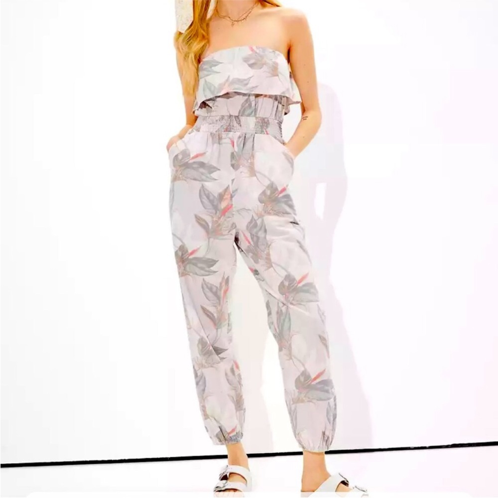 AE - Tropical Overlay Ruffled Jumpsuit